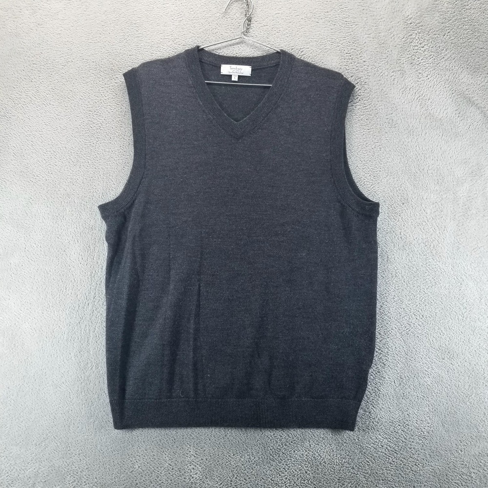 Turnbury Sweater Vest Mens L Gray Extra Fine Merino Wool V Neck Lightweight Knit